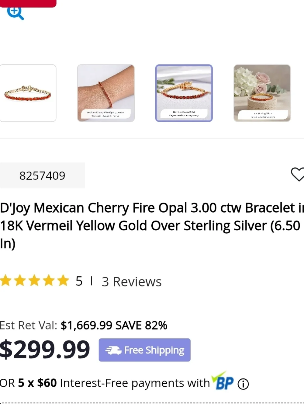 Mexican Cherry Fire Opal Tennis Bracelet 18K Vermeil Yellow Gold 3ctw